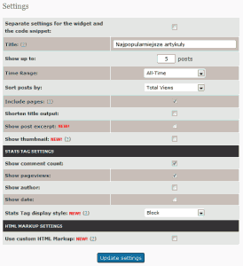 Najpopularniejsze artykuły - wtyczka do WordPress - konfiguracja